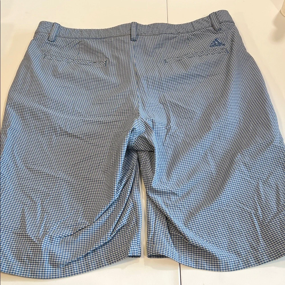 Adidas - 36, Men's Light Blue Checkered Flat Front‎ Shorts